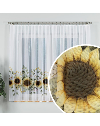 Firanka  wola z ołowianką, kolor biały z kolorowym nadrukiem, wysokość 157 cm, Słoneczniki - sprzedawany na metry