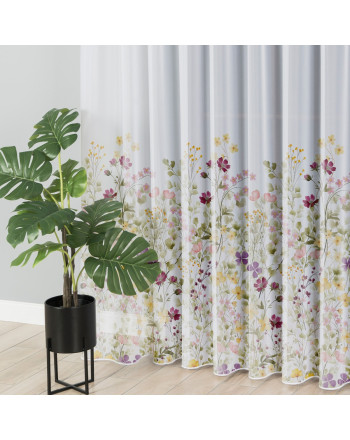 Firana do salonu, woal z ołowianką i nadrukiem kwiatów, wysokość do 295 cm, Florina  - szyta na wymiar