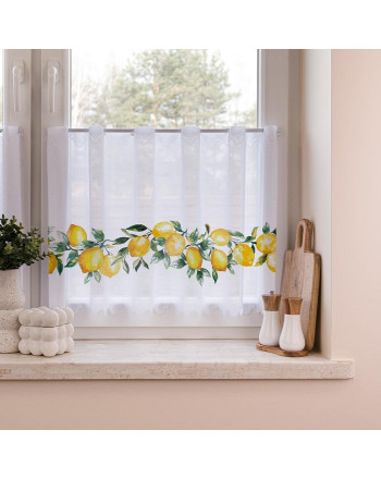 Zazdrostka żakardowa z otworami na drążek. biała z kolorowym nadrukiem, oferowana w 2 wysokościach, Cytryny - sprzedawana na metry