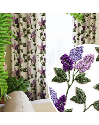 Zasłona  welurowa na przelotkach kolor biały z nadrukiem 3D Wyszywane Kwiaty Bzu - szyta na wymiar