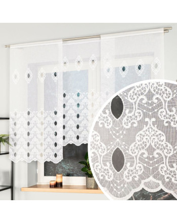 Usztywniany panel haftowany z batystu, z tunelem na drążek, kolor biały, oferowany w dwóch rozmiarach: 64x120 lub 64x140 cm, Daniel