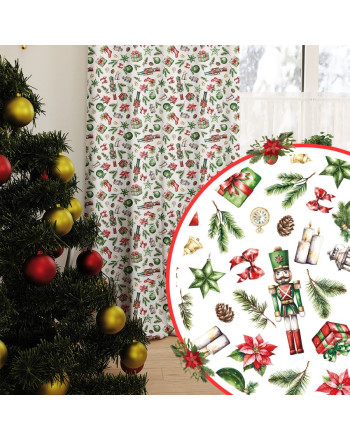 Zasłona z tkaniny wodoodpornej, białe tło, świąteczny nadruk, na taśmie, wysokość do 350 cm, Dziadki do orzechów mix - szyta na wymiar