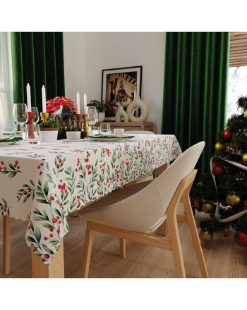 Obrus z tkaniny wodoodpornej z kolorowym nadrukiem, wykończony chmurką, Jarzębina - szyty na wymiar