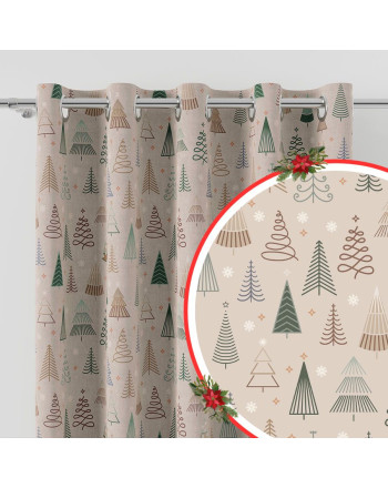 Zasłona z tkaniny wodoodpornej drukowana na przelotkach,  kolor beżowy, wysokość do 350 cm, Geometryczny las - szyta na wymiar
