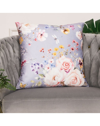 Poszewka dekoracyjna welwetowa z dwustronnym pastelowo-fioletowym nadrukiem, rozmiar 40x40 cm, Rosanna