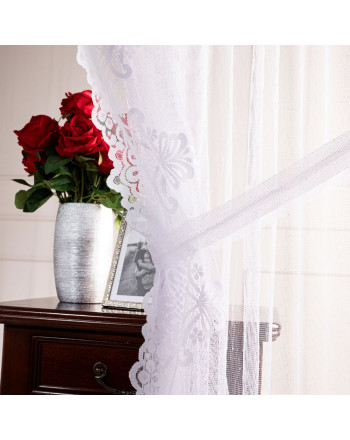 Krótka firanka do kuchni zakładana na taśmie żakard 350x160 cm Romantica