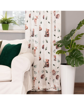 Gotowa zasłona na taśmie, zasłona do pokoju dziecka w leśne zwierzęta, rozmiar 140x250 cm