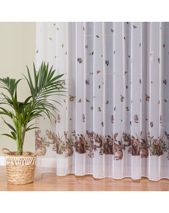 Firanka do pokoju dziecięcego Leśne zwierzątka na przelotkach, wysokość 295 cm - szyta na wymiar