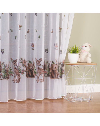Firanka do pokoju dziecięcego Leśne zwierzątka na taśmie, wysokość 295 cm - szyta na wymiar