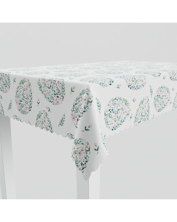 Obrus z tkaniny wodoodpornej, świąteczny nadruk w tonacji różowej, na chmurce, Jajko - szyty na wymiar