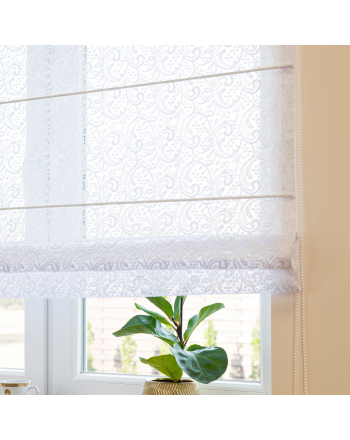 Roleta rzymska firanowa do kuchni żakardowa, kolor biały - szyta na wymiar