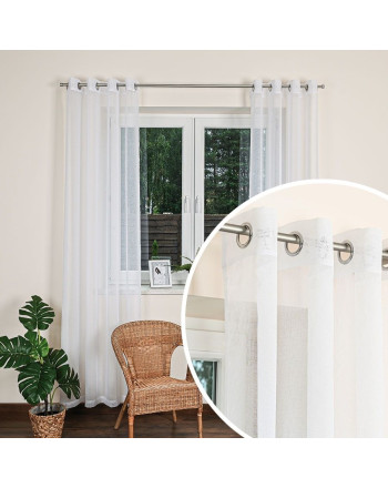 Firana gotowa z etaminy na srebrnych przelotkach, kolor biały, oferowana w rozmiarze: 140x230 cm lub 140x250 cm, FG0006