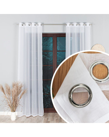 Firana gotowa z woalu na srebrnych przelotkach, kolor biały, oferowana w dwóch rozmiarach