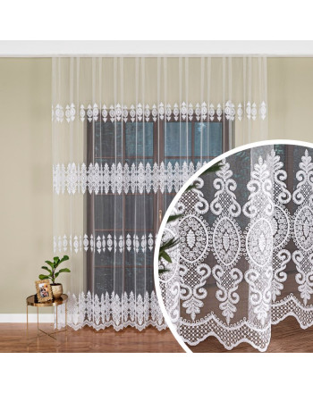 Długa haftowana firana do salonu wysokość 285 cm - sprzedawana na metry