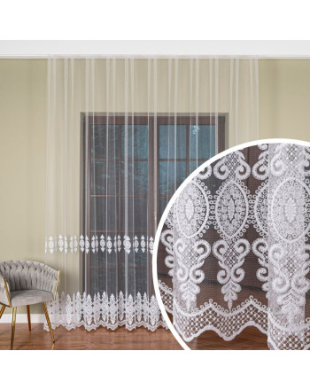 Długa haftowana firana do salonu biała wysokość 285 cm - sprzedawana na metry