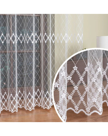 Delikatna zwiewna firanka haftowana do salonu w kolorze białym, na taśmie marszczącej, wysokość do 285 cm - szyta na wymiar