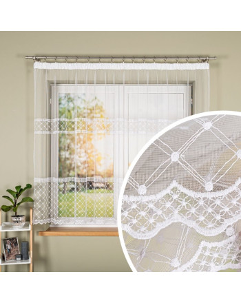 Krótka gotowa firana do salonu jadalni, haftowana, kolor biały Metis