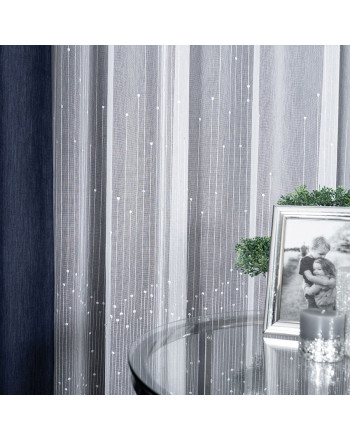 PREMIUM ALLURE Firana gotowa haftowana ze srebrnymi cekinami na taśmie, rozmiar 420x270  cm, kolor biały