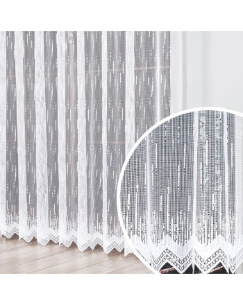 Firana żakardowa, wzór deszczyk, kolor biały, do szyny sufitowej - szyta na wymiar