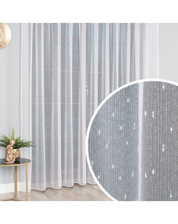 Gładka firana deszczyk z obciążnikiem na przelotkach, kolor odcienie białego - szyta na wymiar