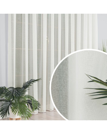 Błyszcząca firanka z delikatnej siatki o strukturze deszczyku z obciążnikiem do szyny sufitowej, kolor kremowy - szyta na wymiar