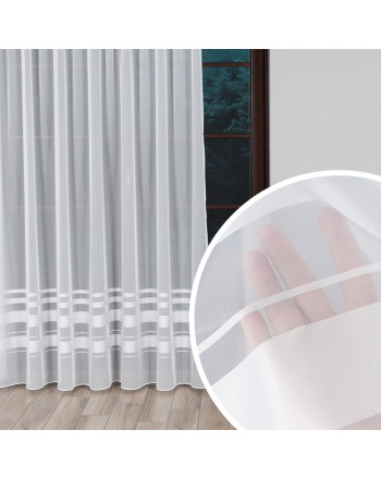 Firana z woalu z ozdobnymi pasami na przelotkach, kolor biały, wysokość od 100 do 290 cm, 000762 - szyta na wymiar 