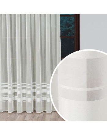 Firana z woalu z ozdobnymi pasami na przelotkach, kolor kremowy - szyta na wymiar 