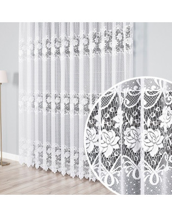 Firanka żakardowa do szyny sufitowej z kwiatowym wzorem, kolor biały, wysokość do 240 cm - szyta na wymiar