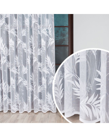 Nowoczesna firana żakardowa do szyny sufitowej z roślinnym wzorem, kolor biały, wysokość do 290 cm - szyta na wymiar