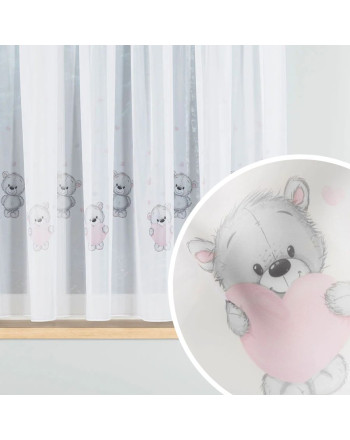 Krótka firana z woalu na tunelu w Misiaki, idealna do pokoju dziecięcego, kolor szary - szyta na wymiar