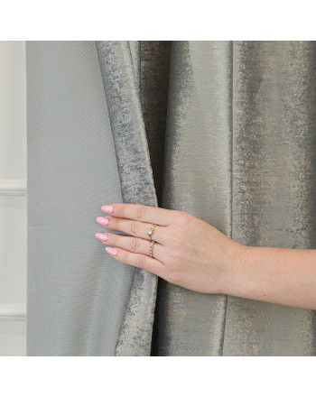 Gotowa zasłona welwetowa na przelotkach, ze złotym nadrukiem, kolor jasny szary, rozmiar 140x250 cm, Eleonora