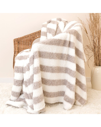 Puszysty i miękki koc w pasy beżowo-białe, rozmiar 160x200 cm, Gala