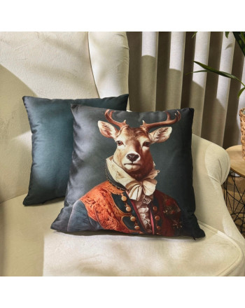 Dekoracyjna poszewka welwetowa Jeleń w rozmiarze 40x40 cm, kolor ciemnozielony 