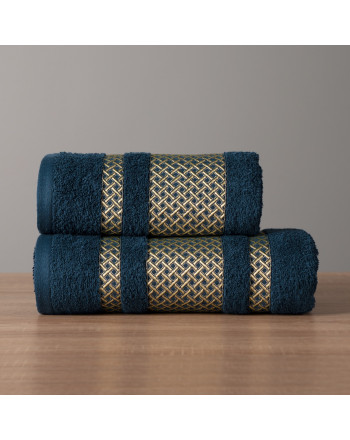 Granatowy ręcznik bawełniany Lionel ze złotą bordiurą