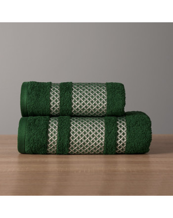 Butelkowozielony ręcznik bawełniany Lionel ze srebrną bordiurą