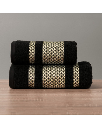 Czarny ręcznik bawełniany Lionel ze złotą bordiurą