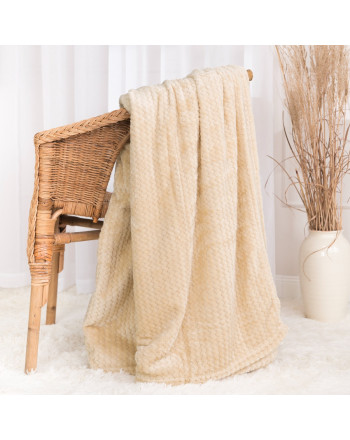 Miękki puszysty koc, wytłaczany w zygzaki, kolor beżowy, oferowany w dwóch rozmiarach, Lugo