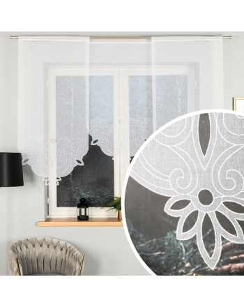 Usztywniany panel haftowany z batystu, z tunelem na drążek, kolor biały, oferowany w dwóch rozmiarach 64x120 lub 64x140 cm, Martin