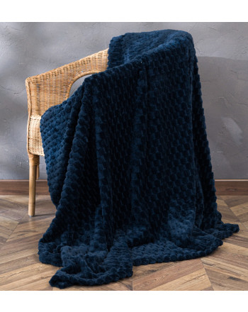 Puszysty i miękki wytłaczany koc, kolor ciemnoniebieski, oferowany w dwóch rozmiarach, Mikos