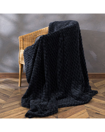 Puszysty i miękki wytłaczany koc, kolor czarny, oferowany w dwóch rozmiarach, Mikos