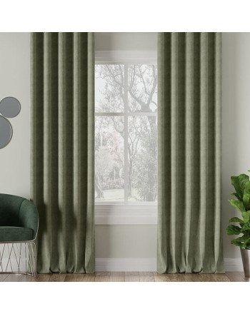 Nowoczesna zasłona do salonu welurowa na taśmie wave Milas, kolor szaro-zielony - szyta na wymiar