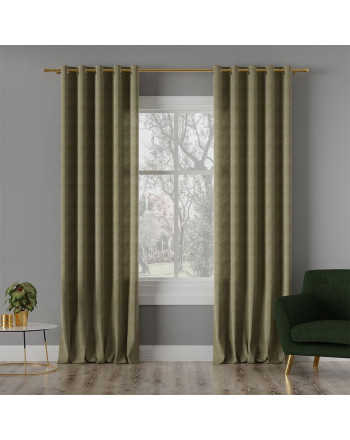 Nowoczesna zasłona na przelotkach welurowa Milas, kolor ciemny szaro-zielony - szyta na wymiar