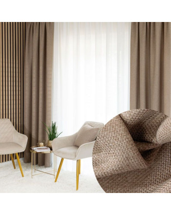 Zasłona do salonu na taśmie marszczącej ze strukturalnej tkaniny, kolor kawowy, Molly - szyta na wymiar