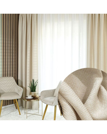  Zasłona do salonu na taśmie ze strukturalnej tkaniny, kolor kremowy, Molly- szyta na wymiar