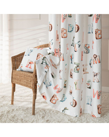 Gotowa zasłona do pokoju dziecka na taśmie, Alfabet kolor biały, rozmiar 140x250 cm