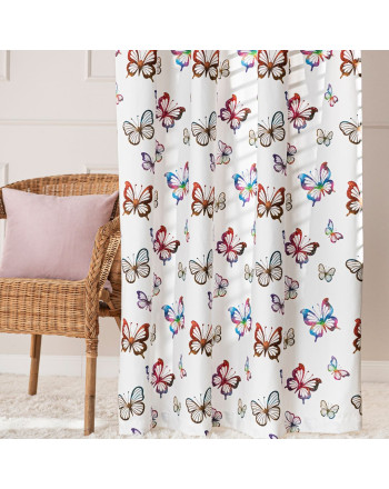 Gotowa welurowa zasłona do pokoju dziecka na taśmie, kolor biały z nadrukiem, rozmiar 140x250 cm, Motylki
