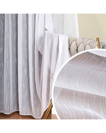 Gotowa firana do salonu na taśmie marszczącej, kolor biały ze srebrną nitką, dostępna w kilku rozmiarach, Neve