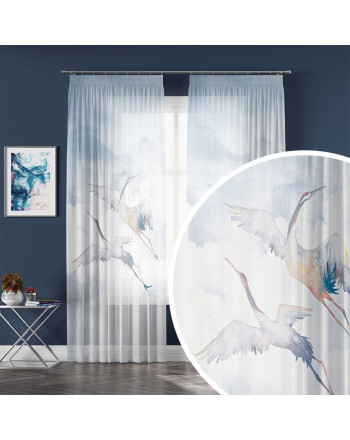 Firana gotowa z woalu na taśmie, z kolorowym nadrukiem, rozmiar 140x250 cm, Żurawie