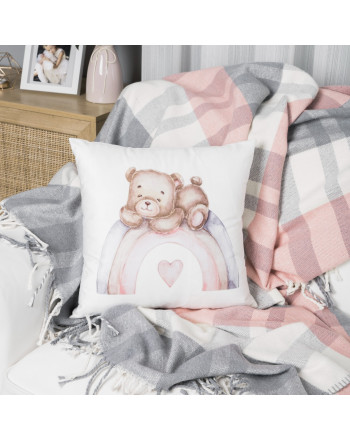 Poszewka welwetowa do pokoju dziecka z misiaczkiem, 40x40 cm, kolor biały