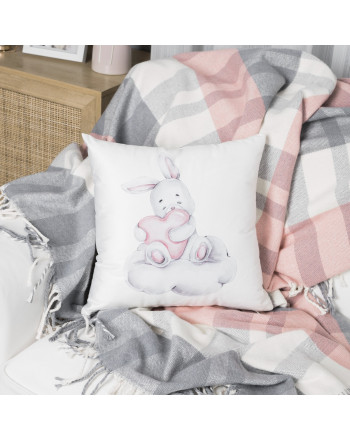 Poszewka welwetowa do pokoju dziecka z króliczkiem, 40x40 cm, kolor biały